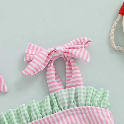 0-3Years Toddler Baby Girl Swimsuit Cute Watermelon Print Swimwear Kids Sleeveless Tied Shoulder Bathing Suit Baby Beachwear
