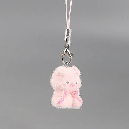 Flocking Animal Dog Cat Pendant Cute Keychain Keyring Bag Earphone Car Keychain Decor Keychains Accessories Phone Chain Lanyard