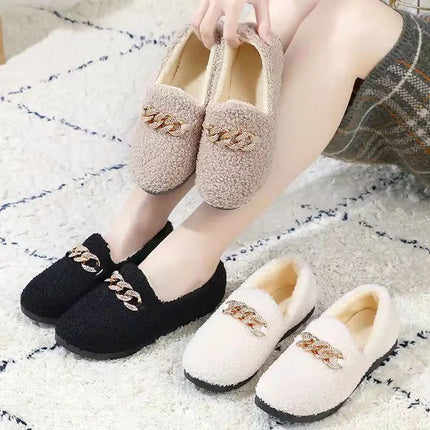 Womens Winter Slippers Warm Short Plush House Shoes Laides Slip on Moccassins Fashion Lady Flats Loafers Non Slip