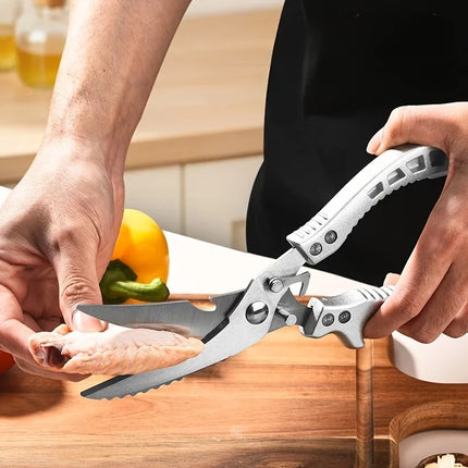 Multi-functional stainless steel kitchen scissors | Ergonomic handle, ambidextrous design, suitable for poultry, fish, and meat