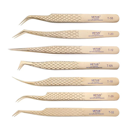 VETUS Original New MGT Series Eyelash Tweezers Anti-slip Handle Fish Scale Texture Precision Super Fine Fiber Tip Tweezers