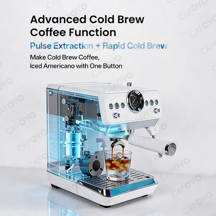 CAFOVO E160 58mm Semi-Auto Espresso Machine With PID Temp Control And Cold Brew Coffee Maker for Barista Latte Iced Americano