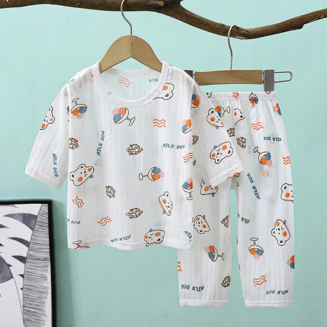 2PCS/Set Summer Children Clothes Girls Boys Cartoon Cute Casual Short Sleeve Cotton Baby Tops+Pants