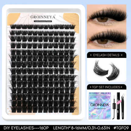 GROINNEYA Lash Clusters Kit Fluffy Volume Eyelash Clusters D Curl Cluster Eyelash Extensions 3D Wispy Lashes Clusters Makeup