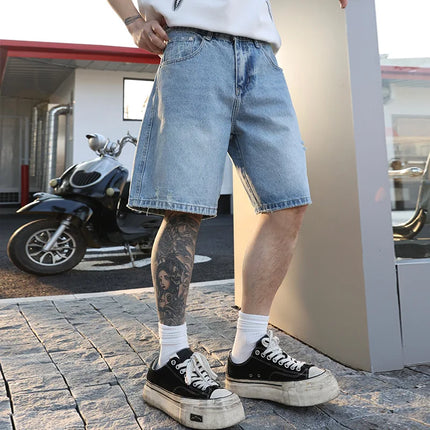 Washed Denim Jorts Shorts Men's Summer Streetwear Fashion Hip Hop Casual Loose Denim Wide Leg Short Baggy Jeans Pant Shorts
