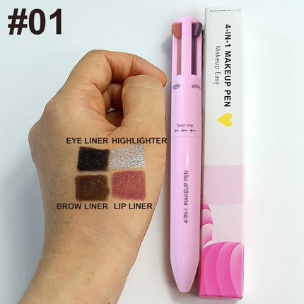 4 in 1 Long-lasting Vegan Makeup Pen Face Eye Makeup Beauty Pencil Eyebrow Eyeliner Lip Liner Highlighter Pen