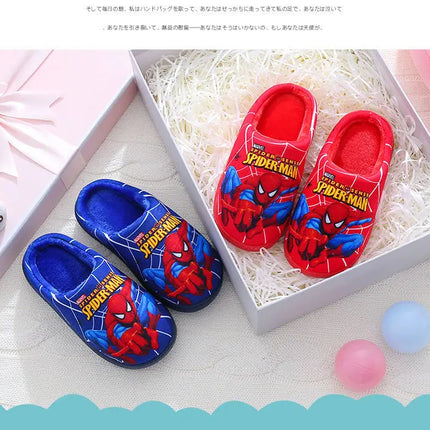 Cartoon Printed Spider-man Cotton Slippers For Children's Shoes Fashion New Style Warmth Autumn Winter Indoor Kids Boys Slippe