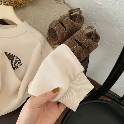 Children Winter Pullovers Fleece Thicken Tops For Kids Velvet Warm Sweatshirts For Boys Girls Cartoon Outfits Baby Tops Clothes