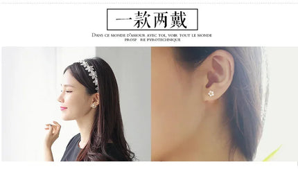 Women's Flower Earrings Zircon Ear Jacket Korean Style Copper Ear Studs Earrings Orecchini Jewelry Pendientes Aretes De Mujer