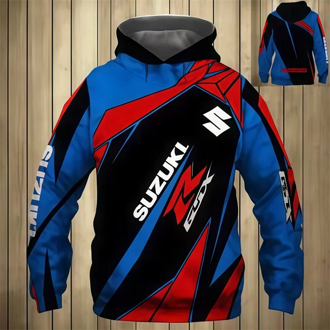 Suzuki 3D Printed Autumn/Winter Vintage Hoodie Motorcycle Jacket for Men Outdoor Street Casual SportsJersey