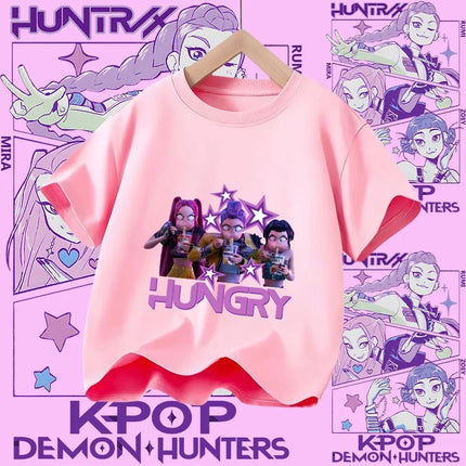 2026 New Huntrix Girls' Shirt Rumi Zoey Mira Graphic Print T-Shirt for Teens and Toddlers Spring/Summer Demon Hunter T-Shirt