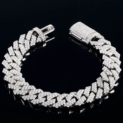 Provence Fashion Cuban chain Bracelet for Men Moissanite Silver Hip Hop jewelry Everyday Double row stones Cuban Link Wrist Gift