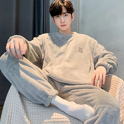 Men's Warm Coral Fce Pajamas Winter Set Spring Autumn Winter Sle Oversize Home Clothes Teenager Comfortable Spwear