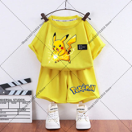 2pcs Pokemons Short-sleeved Shorts Summer Thin Waffle Clothes Suit Cartoon Anime Gengar Charmander Print Clothing Birthday Gift