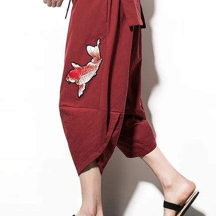 Chinese Embroidery Summer Cotton Linen Shorts Men Baggy Wide leg Casual Capris Pants Male Sport Running Shorts 2025