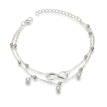 Trendy Gold Color Simple Infinity Symbol Bead Chain Anklets for Women Beach Foot Jewelry Leg Chain 8 Word Ankle Bracelets Jewelr