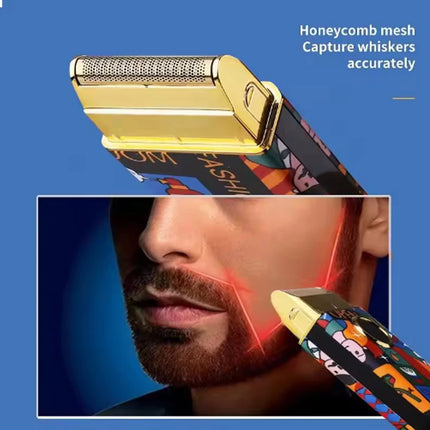 Titanium Double Foil Shaver Professional Barber Finishing Tool Reciprocating Random Graffiti Pattern Electric Men Razor