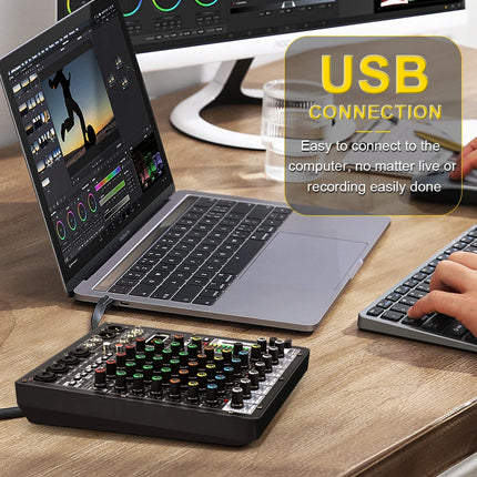 TKLBLS Professional 6-Channel 99DSP Audio Mixer 48V Phantom Power USB Studio Karaoke Bluetooth DJ Console Mixer