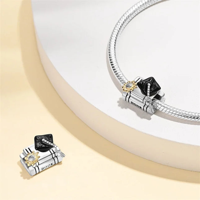 100% 925 Sterling Silver Graduation Season Series Owl Bachelor's Hat Charms Beads Fit 3mm 925 Original Bracelets DIY Jewelry