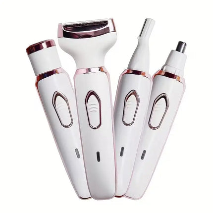 4-in-1 Rechargeable Electric Lady Shaver Set - 500mAh Portable Wet/Dry Trimmer for Face, Nose, Legs & Underarms