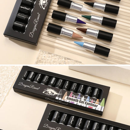 12-Piece Set of Colored Eyeliner Pens, Long-Lasting, Fade-Resistant, Waterproof, Automatic Rotating Eyeliner Pens Available in a Set