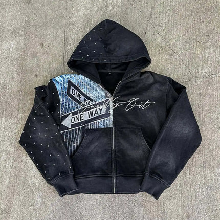 New Design Autumn/Winter Street Personalized Color blocked Letter Printed Loose Water Diamond Hoodie for Men and Women