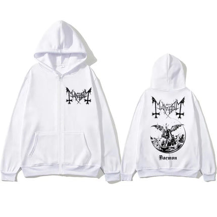 Rock Band Mayhem Daemon Album Zipper Hoodies Death Black Metal Harajuku Gothic Sweatshirt Men Women Fleece Y2k Sportwear Jackets