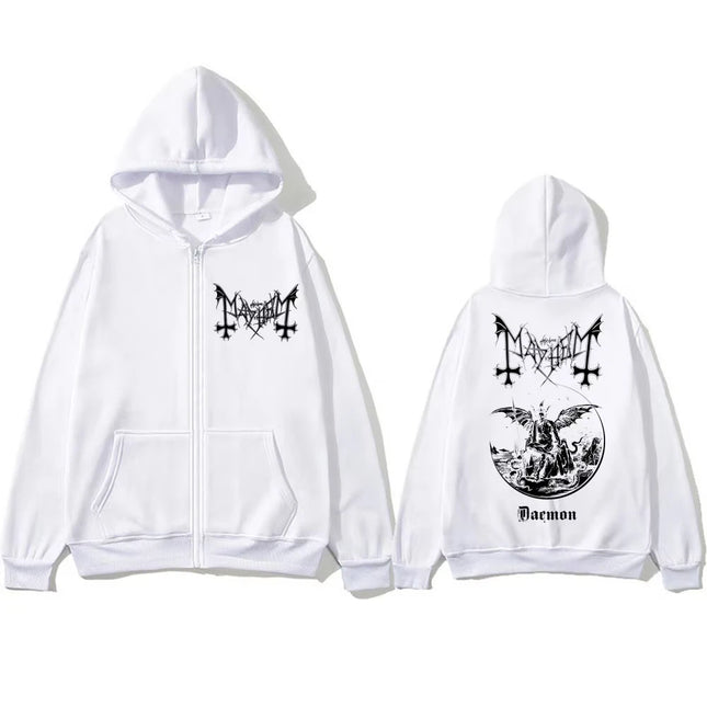 Rock Band Mayhem Daemon Album Zipper Hoodies Death Black Metal Harajuku Gothic Sweatshirt Men Women Fleece Y2k Sportwear Jackets