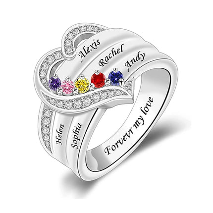 Personalized 1-8 Birthstone Rings Family Mothers Cubic Zirconia Ring Custom Engraved Name Rings Jewelry for Women Grandma Couple