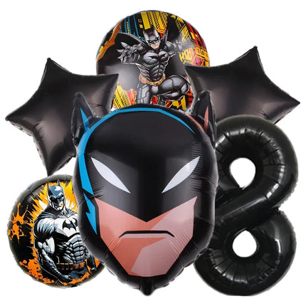 6pcs Cartoon Batman Superhero Baby Shower Boy Balloons Set Number Foil Balloons Children's Birthday Party Balloons Supplies