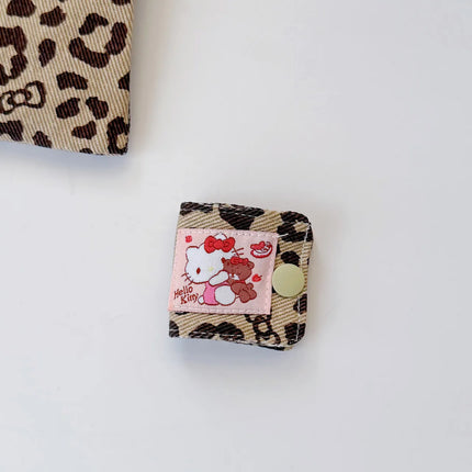 Sanrio Hello Kitty Leopard Print Denim Fabric Data Cable Storage Clip Charging Cable Storage Bag Brush Storage Gifts for Girl