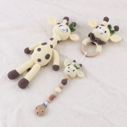 1 Set DIY Crochet Bear Baby Teether Newborn Bunny Rattle Toy Wooden Molar Teething Ring Pacifier Clips Chain Set Baby Stuff