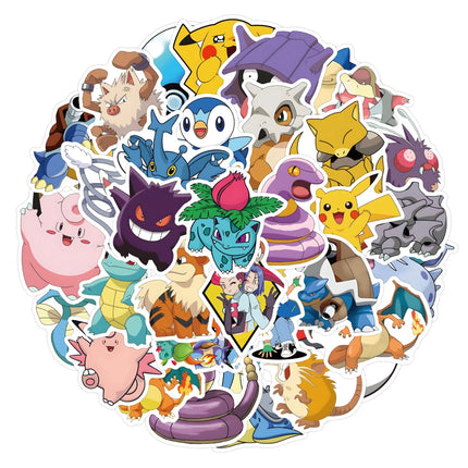 50pcs Cute Cartoon Anime Pokemon Stickers Kids Toys Kawaii Poke Ball Pikachu Decals Skateboard Laptop Waterproof Sticker