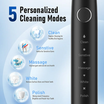 Sarmocare X610 Sonic Electric Toothbrush for Adults Smart Timer Teeth Whitening IPX7 Waterproof 6 Replaceable Heads Travel Case