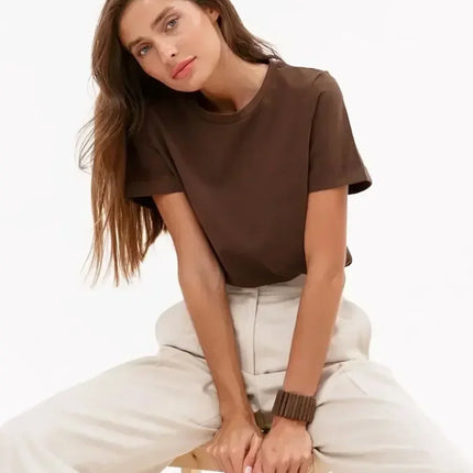 Bornladies Summer 100% Cotton Women's T-shirt Bottoming Basic Fashionable Solid Lady Short Sleeve Loose Tops Shirts 230g/㎡ Tops