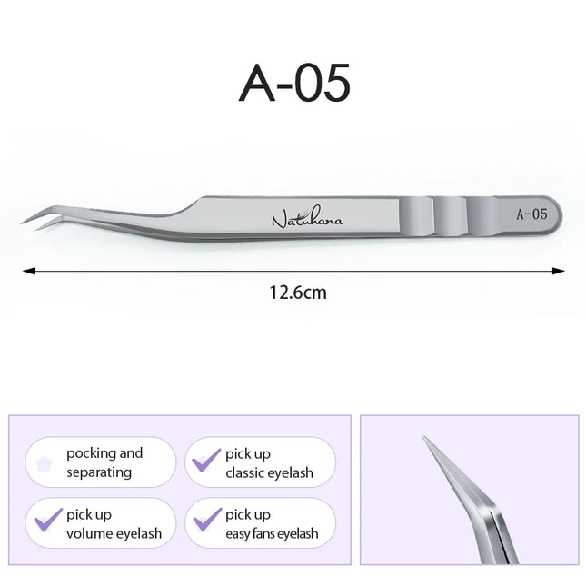 NATUHANA  Eyelash Extensions Tweezers Lash Artists High Precision Stainless Steel Superhard Anti-Static Tweezers Makeup Tools