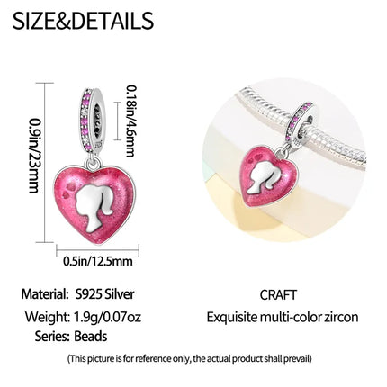 100% 925 Sterling Silver Fashion Pink Princess Skirt Bag Lipstick Charms Beads Fit Qikaola Original Bracelets DIY Jewelry Gifts