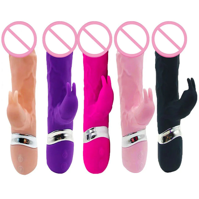 Rabbit Vibrator with Multiple Speeds, Soft Silicone Dual Stimulator, Available in 5 Colors, Rechargeable Adult Toy