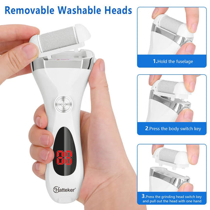 Hatteker Electric Foot File Callus Remover - Rechargeable Pedicure Tool for Hard Dry Skin Home Care Kit