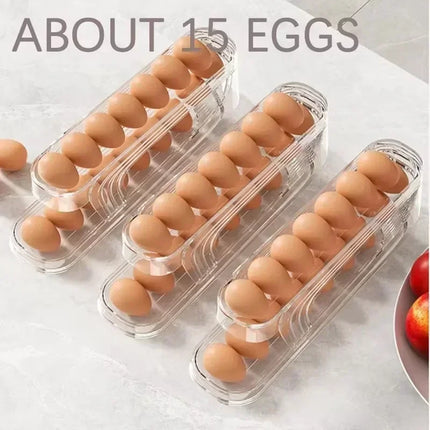 Bilayer Fridge Egg Storage Box Ladder Style Automatic Rolling Egg Holder Rack Refrigerator Dispenser Egg Organizer