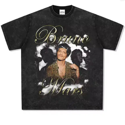 Bruno Mars T Shirt Men Fashion Vintage Washed Print T-shirt Cotton Round Neck Short Sleeve Casual Style for Men