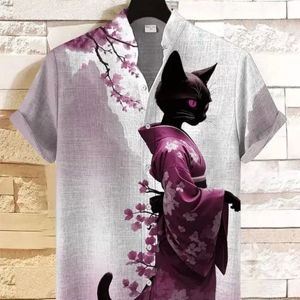 Men's Funny Cat Print Beach Shirts 3D Full Print Hawaiian Shirt for Men Women Summer Short Sleeve Lapel Aloha Shirt Blouse