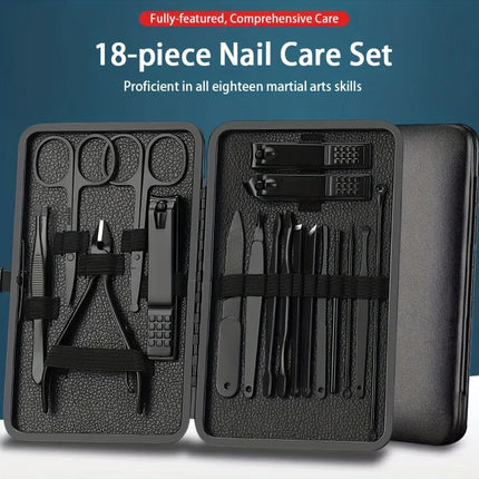 Stainless Steel 7/10/16/18pcs Black Manicure kit Pedicure Set Scissors Nail Clipper Grooming Tool Kit with Travel Case