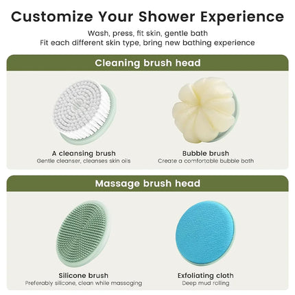 Electric Silicone Bath Brush with Long Handle - Deep Cleaning Massage Bath Brush for Shower Skin Care Body Cleaning