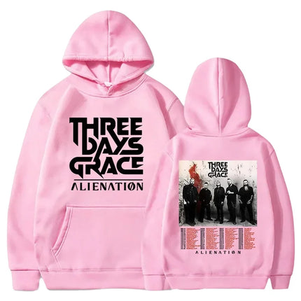 Three Days Grace Alienation Tour 2025 Hoodies Street Style Long Sleeve Cotton Sweatshirts for Women with Hat Print Design
