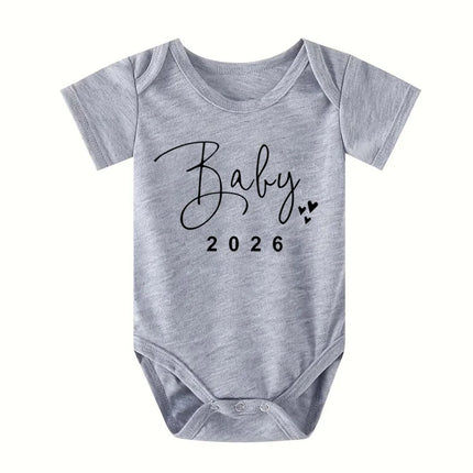 Baby 2026 Pregnancy Announcement Newborn Baby Bodysuits Summer Casual Boys Girls Romper Jumpsuit Clothes Outfit