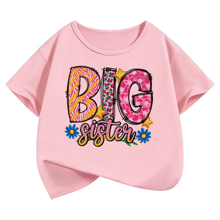 Y2K Colorful Big Sister Letter Printed T-Shirts, Manga Kids Children's T-shirt, Short Sleeve Girls Summer Spring Casual Top Tee