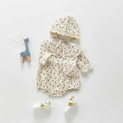 Autumn New Newborn Toddler Girls Cute Lovely Romper Girl Infant Floral Bodysuit Baby Jumpsuit + Hat Suit Casual Outfits Clothes