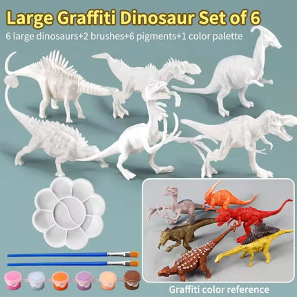 SU 1Set Children Educational Handmade Painting Colorful Dinosaur Toys DIY Painted Graffiti Dinosaur White Embryo Animals Model
