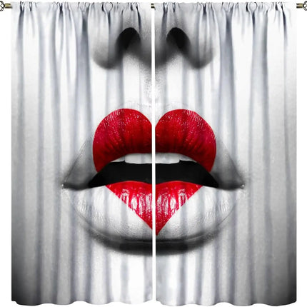Lips Curtains, Retro Comic Pop Art Girl Applying Red Lipstick Makeup Concept Halftone Background Blackout Rod Pocket Curtains